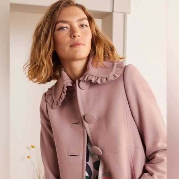 Boden Ruffle-Collar Coat in Dusty Pink - Picture 2 of 4